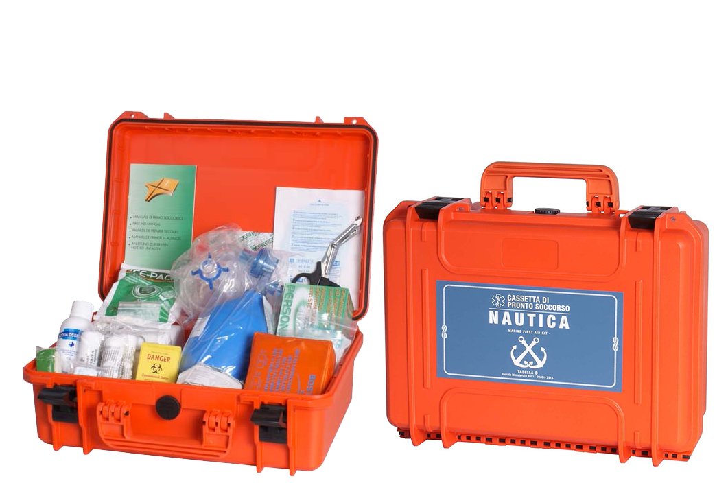 VALIGETTA/CASSETTA PRONTO SOCCORSO TABELLA D DM 2015 PER GOMMONE BARCA